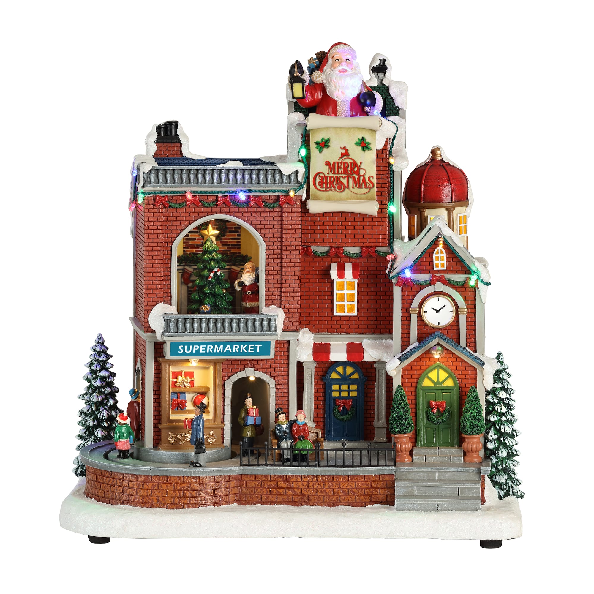Moments in Time 13.4" Animated Village Shops & Supermarket Décor